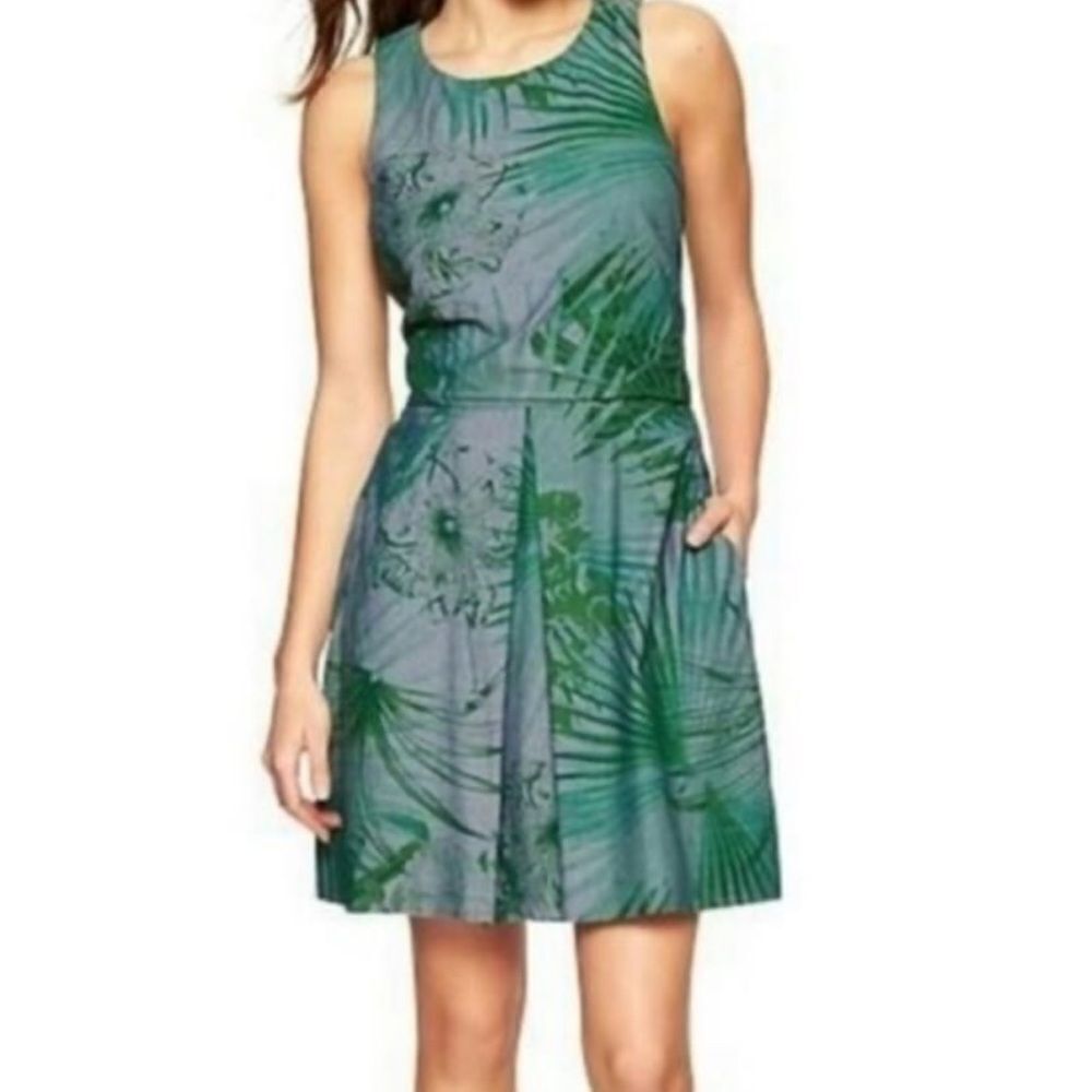 Gap Tropical Leaf Lined Cotton Fit and Flare Dress Women’s 4 Petite